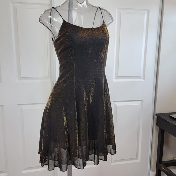 Vintage Dresses & Skirts - 90s Metallic Copper Mini Dress - Small | Vintage Slinky Party Gown Size 3/4